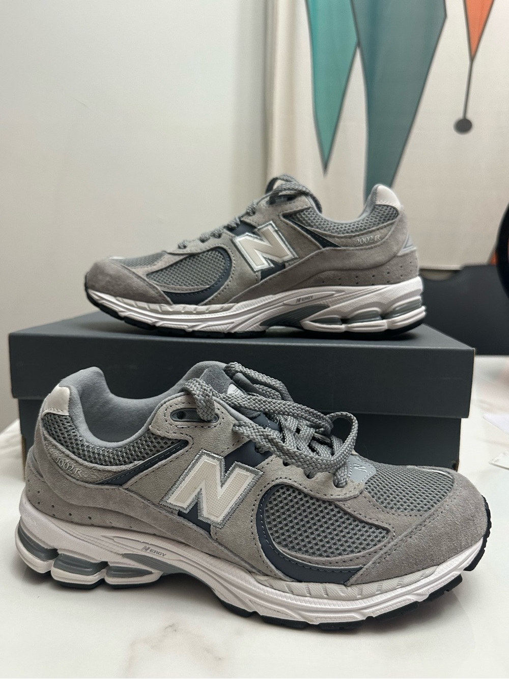 New Balance Grey Mesh & Suede Athletic Sneakers